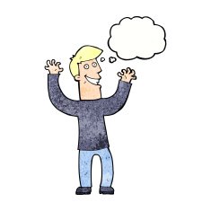 cartoon excited man with thought bubble N76