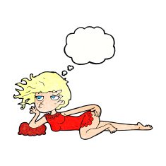 cartoon woman in sexy pose with thought bubble N18