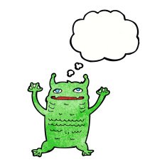 cartoon little monster with thought bubble N31