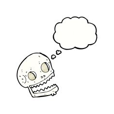 cartoon spooky skull with thought bubble N164