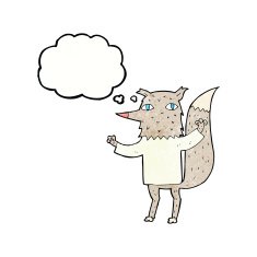 cartoon wolf with thought bubble N23