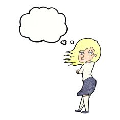 cartoon woman making photo face with thought bubble N11