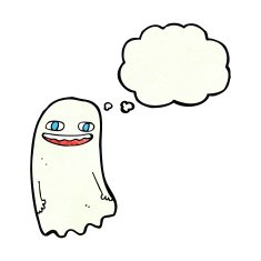 funny cartoon ghost with thought bubble N97