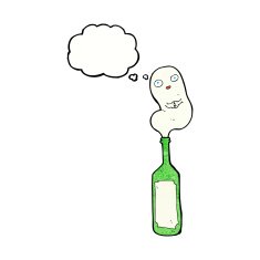 cartoon ghost in bottle with thought bubble N17