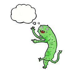cartoon gross little monster with thought bubble N11
