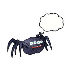 cartoon spooky spider with thought bubble N11