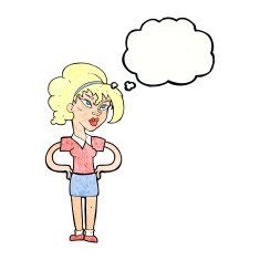 cartoon woman with hands on hips thought bubble N241