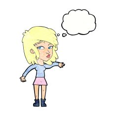 cartoon woman playing it cool with thought bubble N11