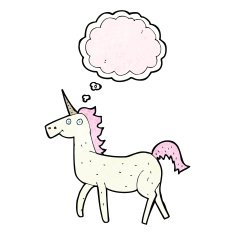 cartoon unicorn with thought bubble N46