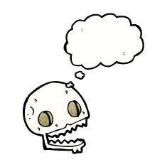 cartoon spooky skull with thought bubble N165