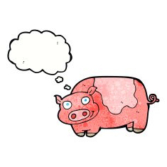 cartoon pig with thought bubble N19