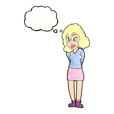 cartoon confused woman with thought bubble N92