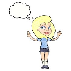 cartoon woman with idea thought bubble N263