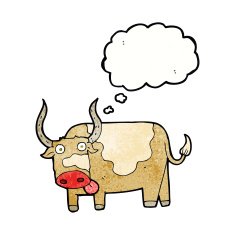 cartoon bull with thought bubble N28