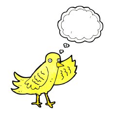 cartoon waving bird with thought bubble N22
