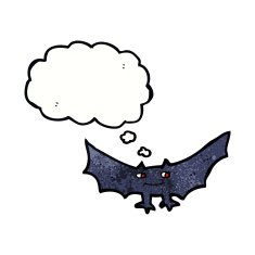 cartoon spooky vampire bat with thought bubble N9