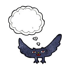 cartoon spooky vampire bat with thought bubble N10