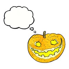 cartoon spooky pumpkin with thought bubble N22