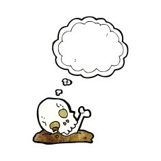 cartoon old bones with thought bubble N3
