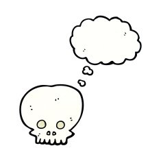 cartoon spooky skull symbol with thought bubble N3