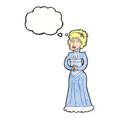 cartoon shocked victorian woman with thought bubble N11