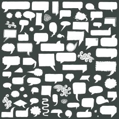 Assorted hand drawn doodle speech bubbles on black vector set