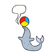 cartoon performing seal with speech bubble N12
