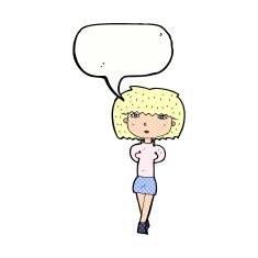 cartoon shy woman with speech bubble N58