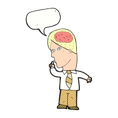 cartoon businessman with huge brain speech bubble N12
