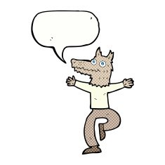 cartoon wolf man with speech bubble N65