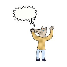 cartoon wolf man with speech bubble N66