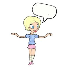 cartoon woman with arms spread wide speech bubble N12