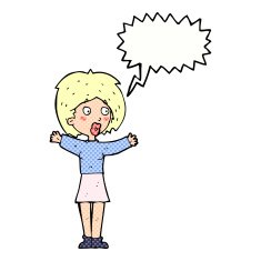 cartoon worried woman with speech bubble N91