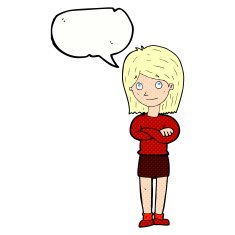 cartoon friendly girl rolling eyes with speech bubble N12