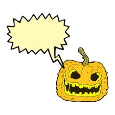 cartoon spooky pumpkin with speech bubble N23