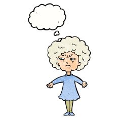 cartoon bitter old woman with thought bubble N21