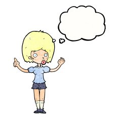 cartoon woman explaining her point with thought bubble N38
