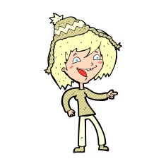 cartoon woman laughing and pointing with speech bubble N9