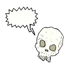 cartoon spooky skull with speech bubble N173