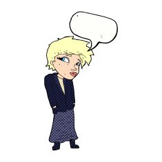 cartoon woman with hands in pockets speech bubble N12