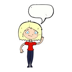 cartoon woman waving with speech bubble N392