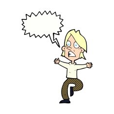 cartoon panicking man with speech bubble N22