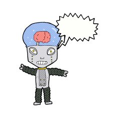 cartoon future robot with speech bubble N12
