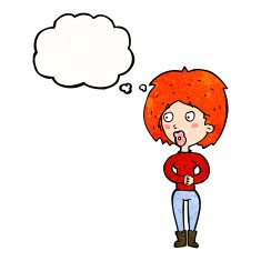 cartoon surprised woman with thought bubble N268