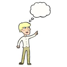 cartoon man pointing with thought bubble N211