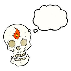 cartoon mystic skull with thought bubble N9