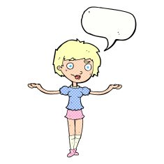 cartoon woman spreading arms with speech bubble N12