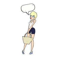cartoon attractive woman shopping with speech bubble N12