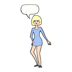 cartoon woman in dress with speech bubble N47