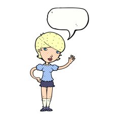 cartoon girl waving with speech bubble N36